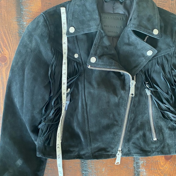 RARE Allsaints ELORA TASSEL genuine leather biker matte black jacket size 2 BNWT - Picture 12 of 15